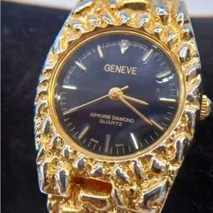 Geneve Accessories Geneve Genuine Diamond Quartz Gold Nugget
